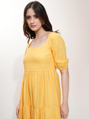 Tokyo Talkies Women Fit and Flare Yellow Midi/Calf Length Dress