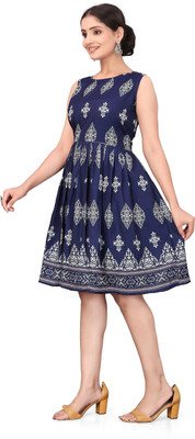 HouseOfCommon Women Fit and Flare Blue Mini/Short Dress