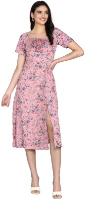 SELVIFAB Women Fit and Flare Pink Dress