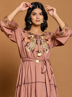 ZUMMER Women Fit and Flare Pink Above Knee/Mid Thigh Length Dress