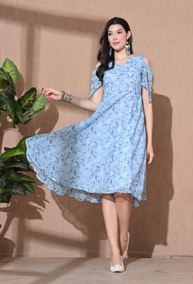 SAKSHI TRADER Women A-line Blue Below Knee Dress
