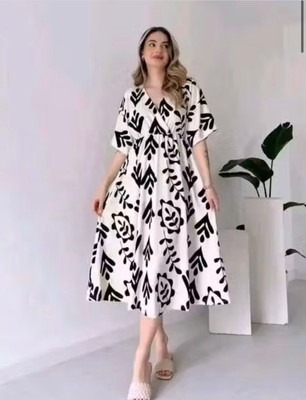 AF Ankita Fashion Women A-line White Midi/Calf Length Dress
