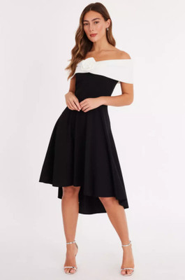 Fashion Street London Women High Low Black Knee Length Dress