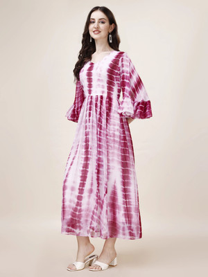 Fashion2wear Women Fit and Flare Pink Maxi/Full Length Dress