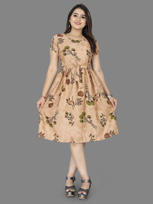 HOUSE OFF COMMON Women A-line Brown Knee Length Dress