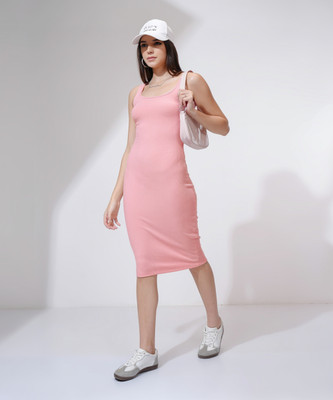 Tokyo Talkies Women Bodycon Pink Knee Length Dress