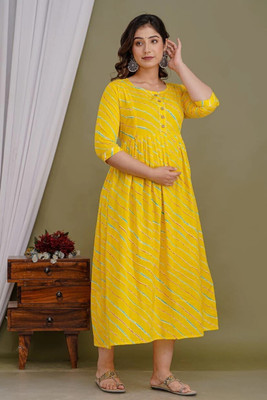 ANUOM Women Maxi Yellow Midi/Calf Length Dress