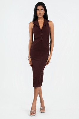 COLOR CAPITAL Women Bodycon Brown Midi/Calf Length Dress