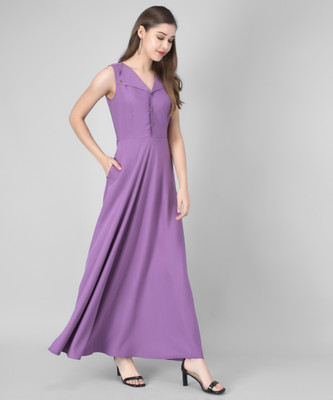 Rudraaksha Women A-line Purple Maxi/Full Length Dress