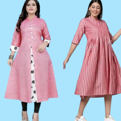 Icon Fashion Women Printed A-line Kurta(Pink)
