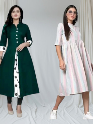 Icon Fashion Women Printed A-line Kurta(Green, White)