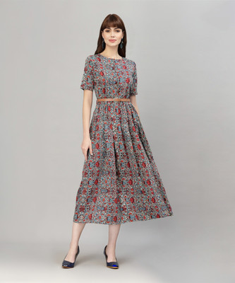 AAYU Women Fit and Flare Multicolor Maxi/Full Length Dress