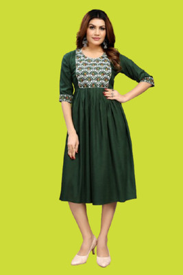 Shreeji Fashionn Women Fit and Flare Dark Green Midi/Calf Length Dress
