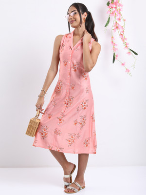 VISHUDH NEW Women Blouson Pink Midi/Calf Length Dress