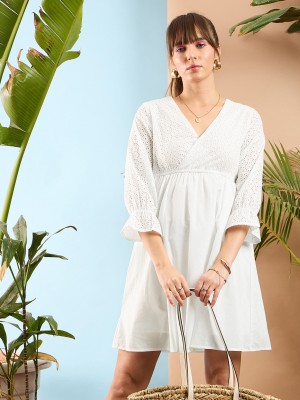 SASSAFRAS Women Wrap White Dress