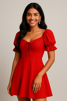 1stLov Women A-line Red Above Knee/Mid Thigh Length Dress