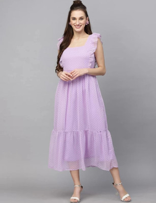 saanvi collection Women Drop Waist Purple Midi/Calf Length Dress