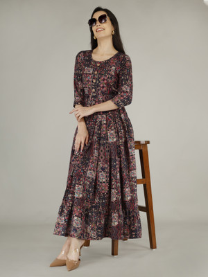 Drashti Textiles Women Printed Anarkali Kurta(Blue)