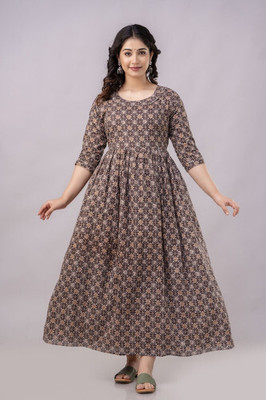 HouseOfCommon Women A-line Multicolor Midi/Calf Length Dress