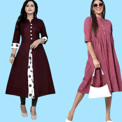 Texpamz Women Striped A-line Kurta(Red, Maroon)