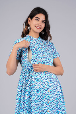 zoxfay Women Fit and Flare Blue Midi/Calf Length Dress