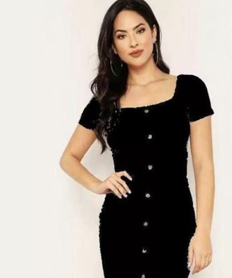 Whitewhale Women Bodycon Black Above Knee/Mid Thigh Length Dress