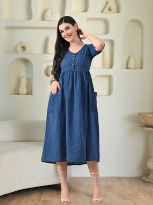 Sangria Women A-line Blue Midi/Calf Length Dress