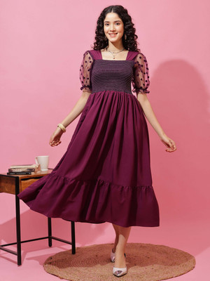 Sheetal Accociates Women Fit and Flare Purple Midi/Calf Length Dress