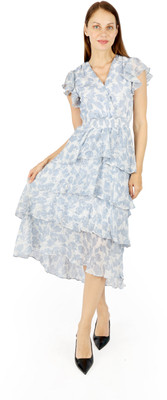 Fuegobella Women Tiered Multicolor Below Knee Dress