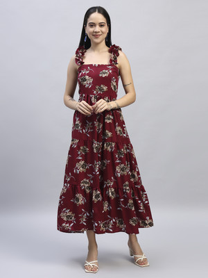 ROSEMELON Women A-line Maroon Maxi/Full Length Dress