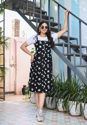 Fashionmils Women Fit and Flare Black Midi/Calf Length Dress