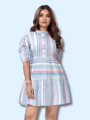HouseOfCommon Women A-line Multicolor Above Knee/Mid Thigh Length Dress