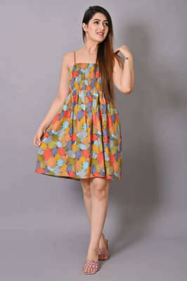 VYMO Women Fit and Flare Multicolor Knee Length Dress