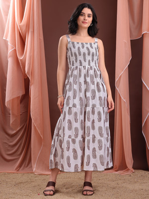 PURVAJA Women Fit and Flare White Maxi/Full Length Dress