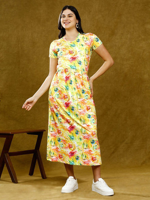 True Shape Women A-line Yellow Midi/Calf Length Dress