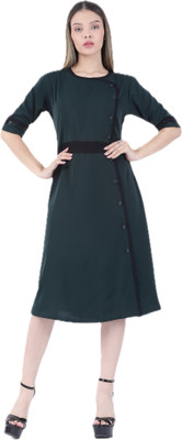 Raus Fashion Women A-line Red Below Knee Dress