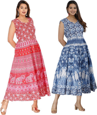 touchpix Women Fit and Flare Multicolor Midi/Calf Length Dress
