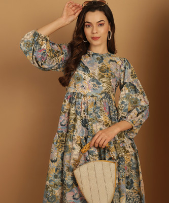 Indian Needle Women A-line Blue Above Knee/Mid Thigh Length Dress