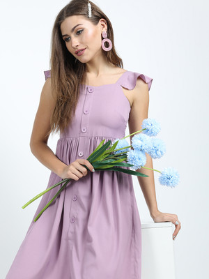 Tokyo Talkies Women Fit and Flare Purple Midi/Calf Length Dress
