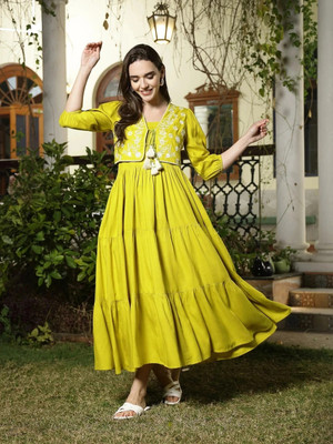 Stylum Women Empire Waist Light Green Maxi/Full Length Dress