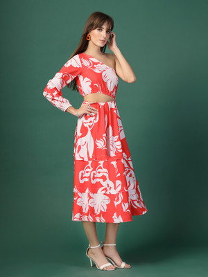 Oomph! Women Asymmetric Red Midi/Calf Length Dress