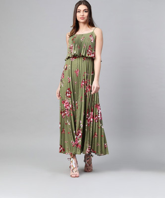 SASSAFRAS Women A-line Green, Pink, Black Maxi/Full Length Dress