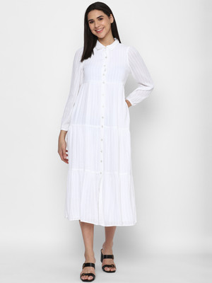 American Eagle Outfitters Women A-line White Midi/Calf Length Dress