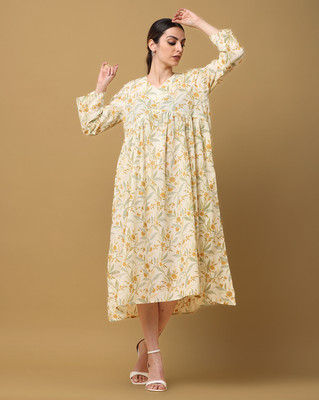 Black & Blah Blah Women Ethnic Dress Yellow Midi/Calf Length Dress