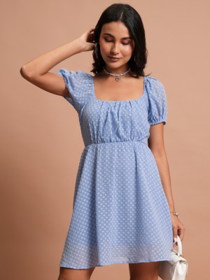 Tokyo Talkies Women Skater Light Blue Dress