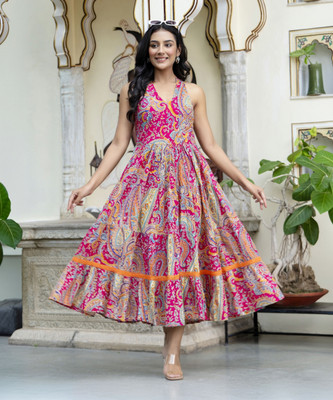 Lovelight Women Gathered Multicolor Midi/Calf Length Dress
