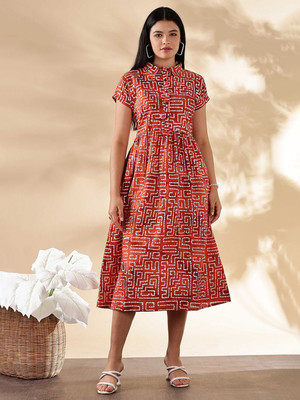 ANOUK Women A-line Orange Midi/Calf Length Dress