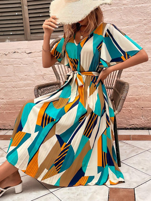 ZWERLON Women A-line Multicolor Midi/Calf Length Dress