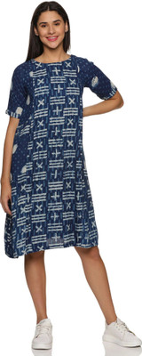 weavers saga Women A-line Dark Blue, Light Blue, White Knee Length Dress