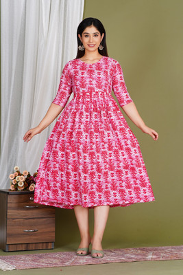 aashub Women A-line Pink Ankle Length Dress